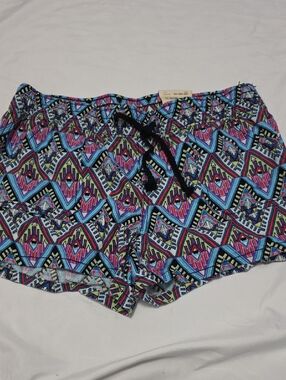 Arizona Jean Company Blue Pink Geometric Drawstring Shorts Juniors Size Small